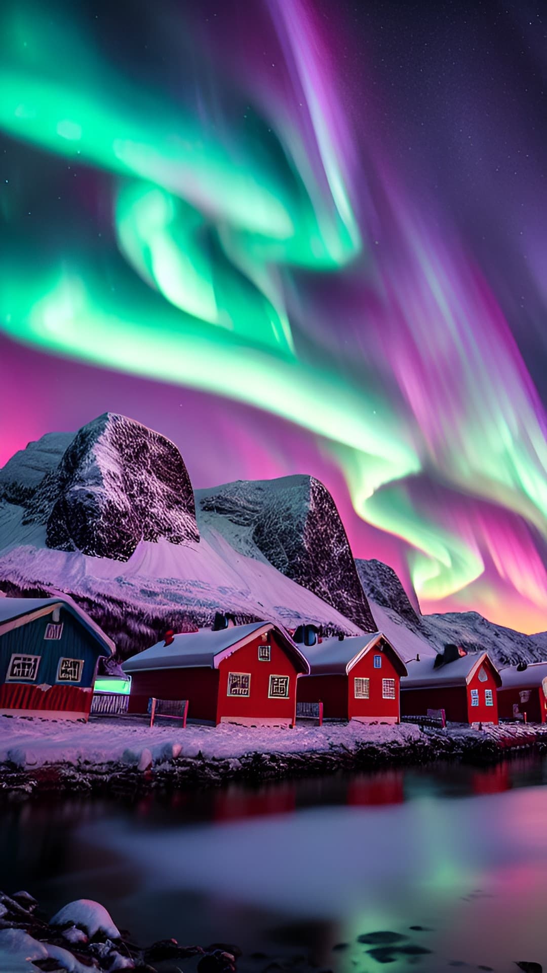 Northern Lights above Norwegian huts