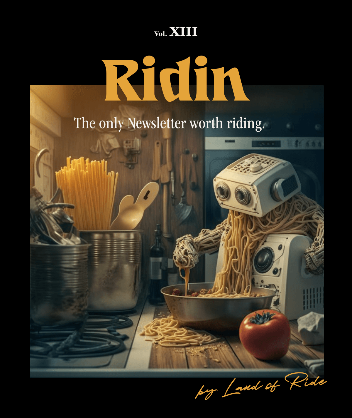 A robot eating pasta