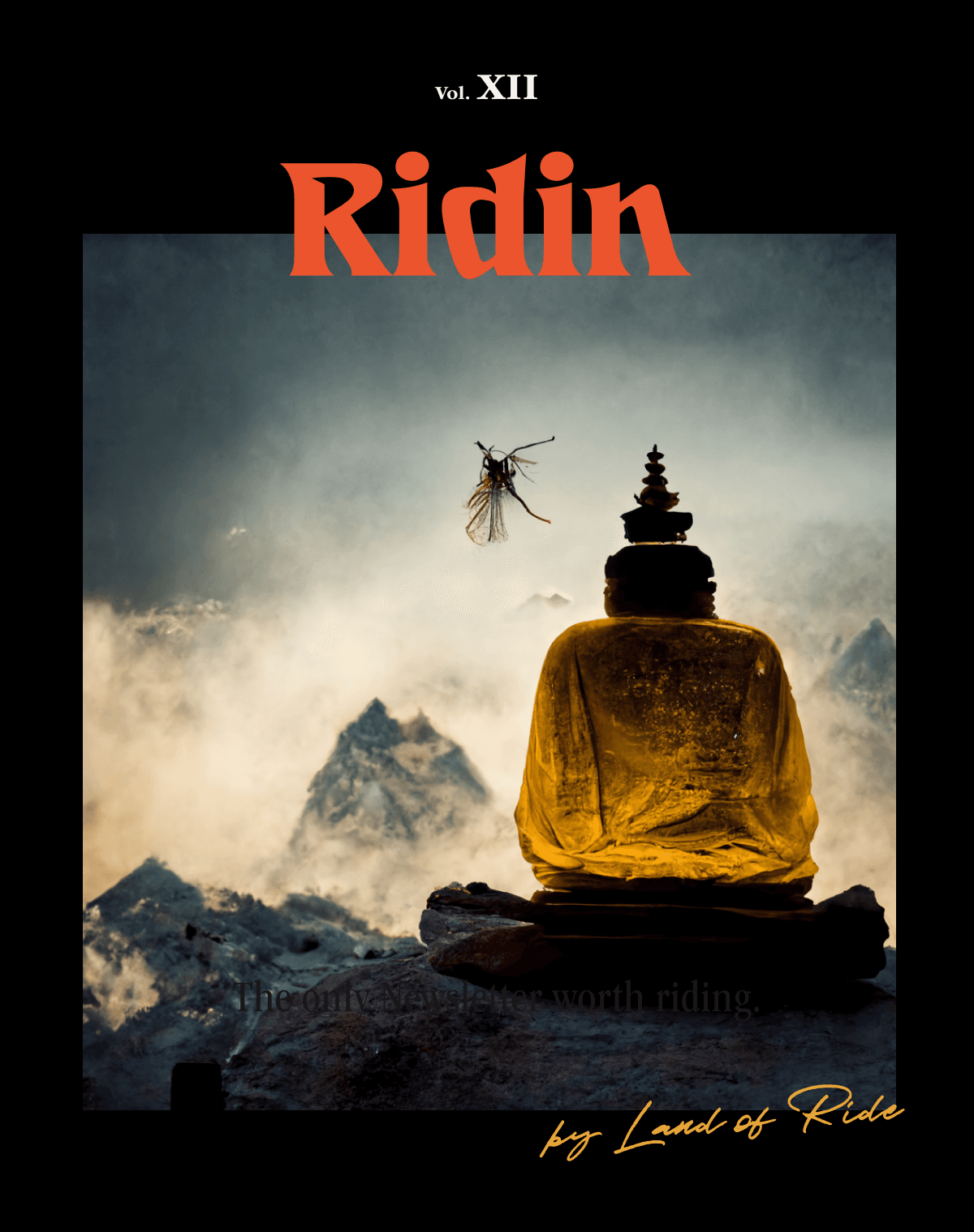 Buddha meditating on top of mountain with a mosquito next to it