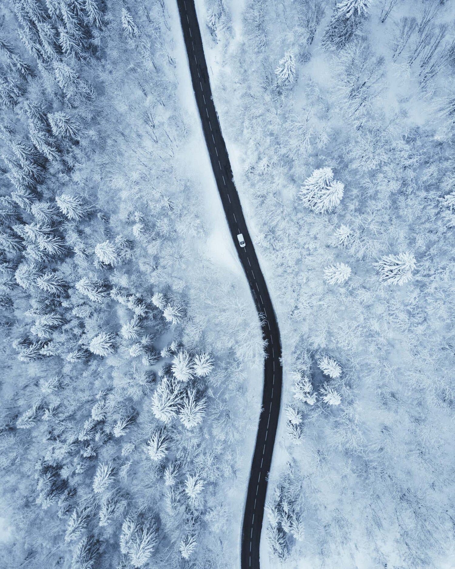 Drone view of a campervan in Iceland