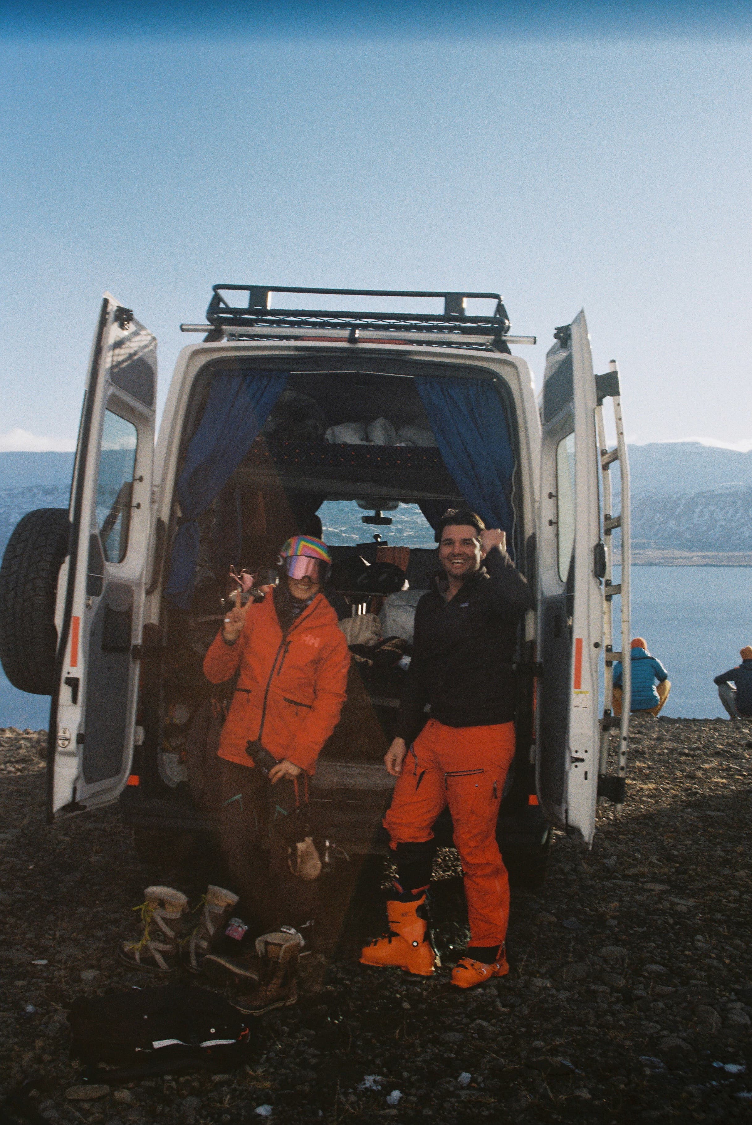 2 friends in the back of their van on a roadtrip in Iceland with Land of Ride