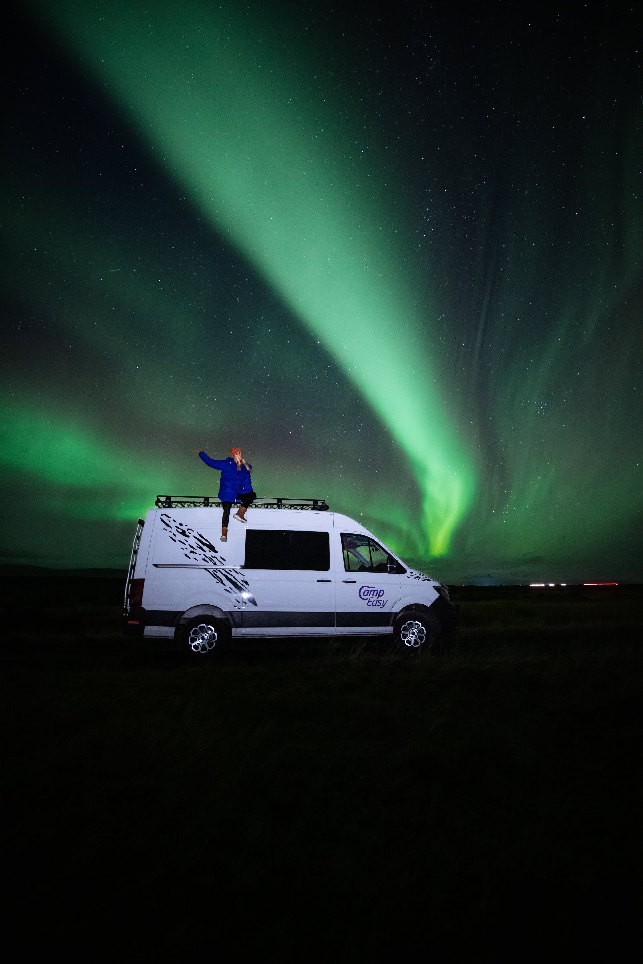 In a van under the northern lights