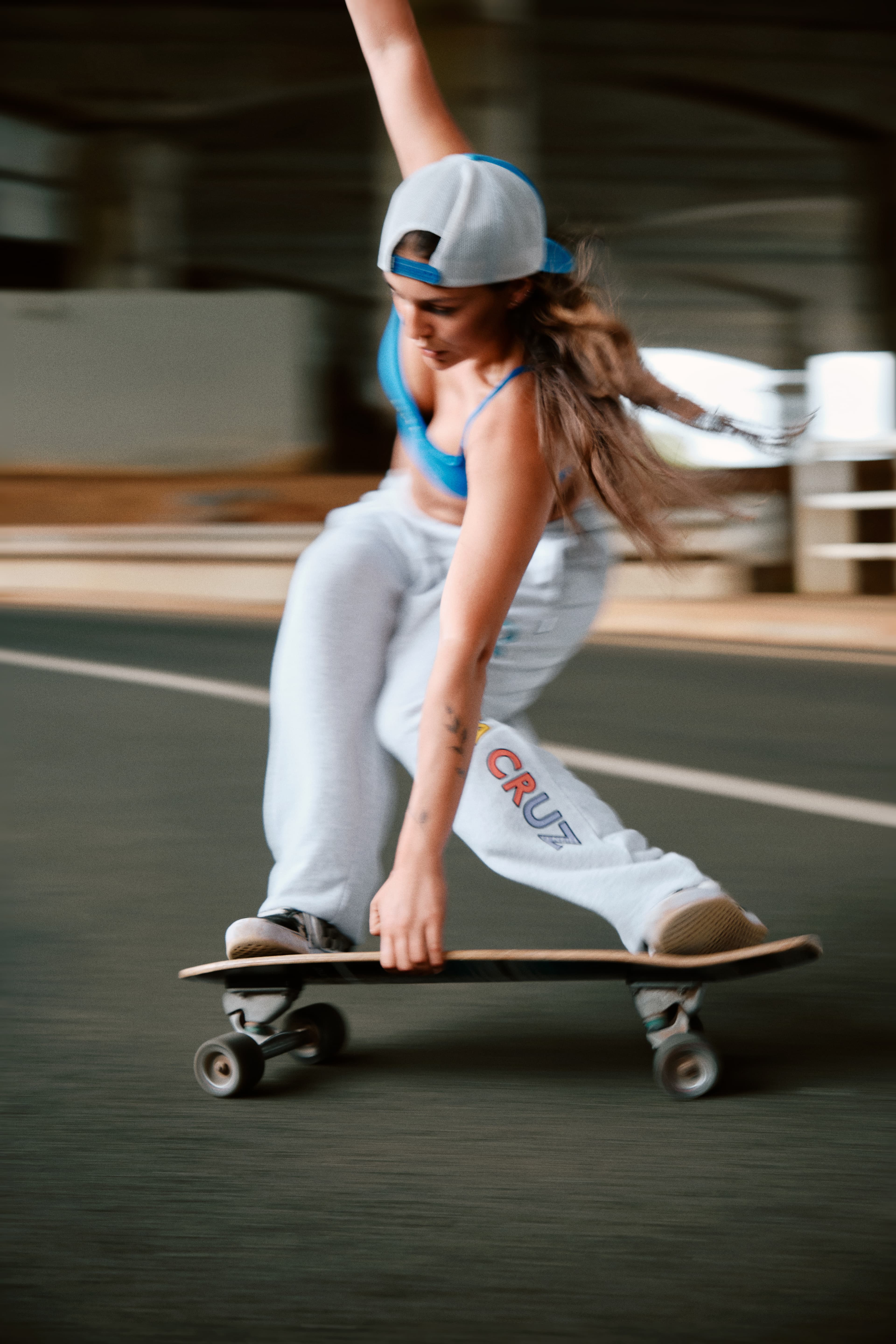 girls surf skating in the city