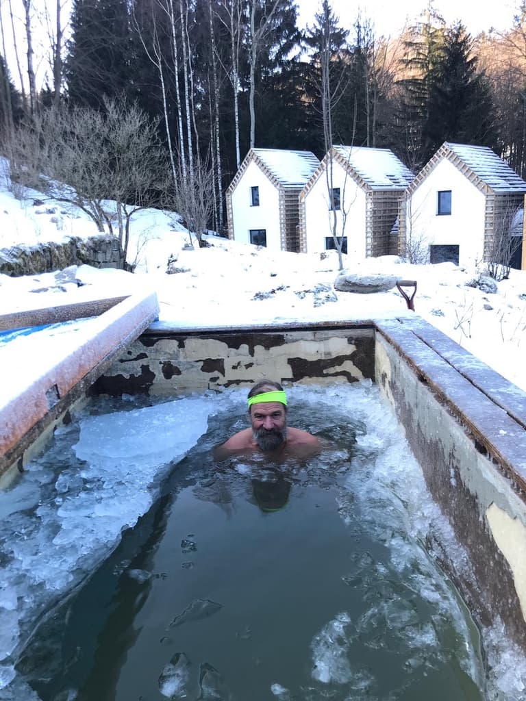Wim Hof in his Frozen jacuzzi in Poland