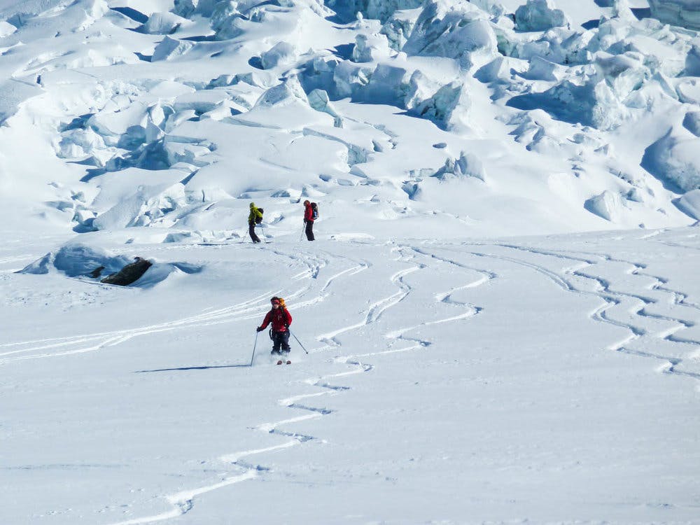 Ski tourer in Zermatt doing a zig zag