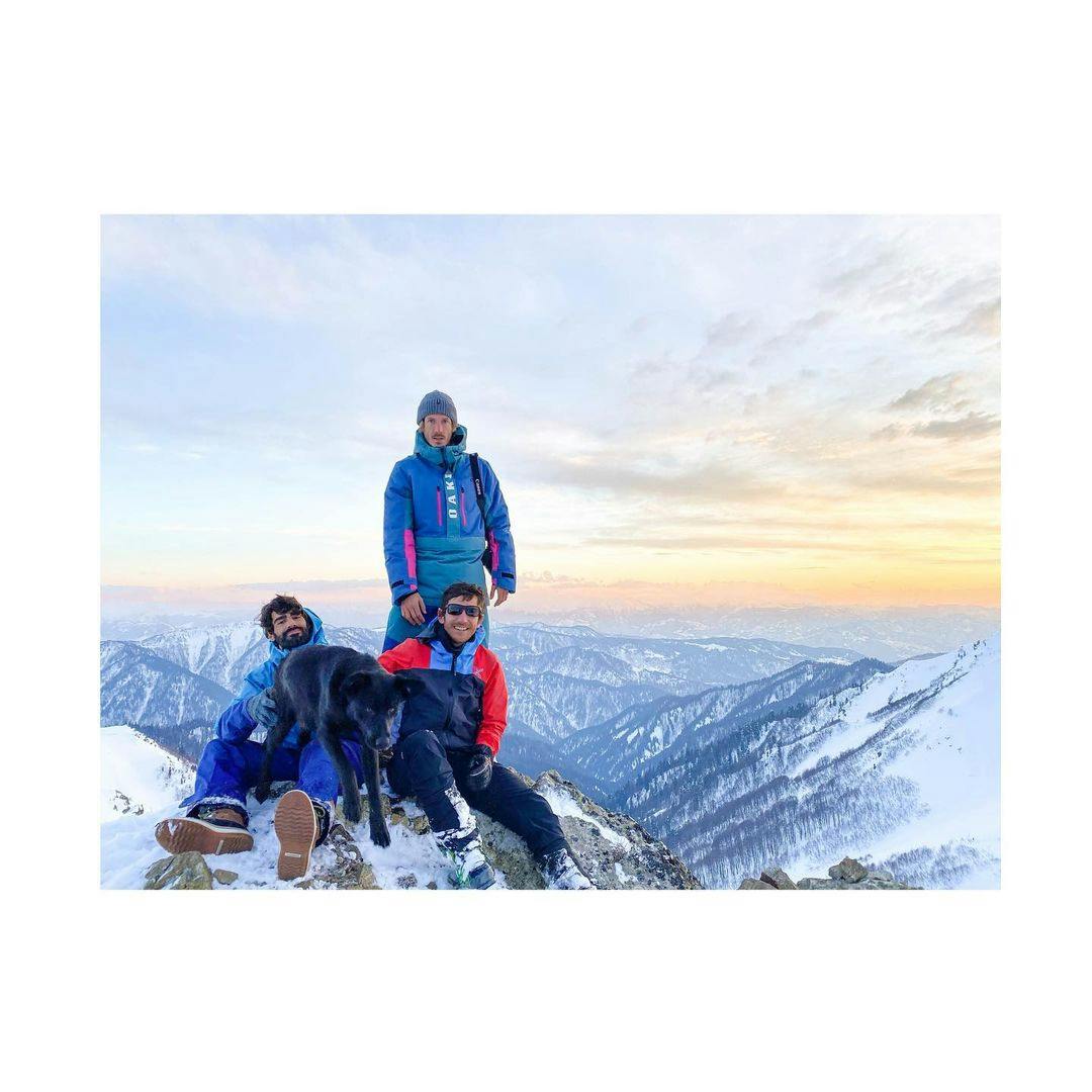 3 friends and a dog with in Adjara, Georgia after skiing