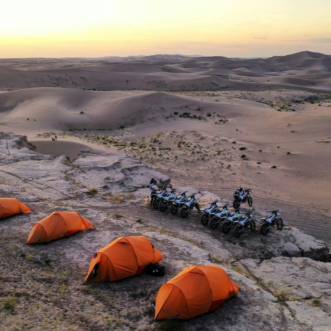 Tent Camp in the Desert with Motorbikes