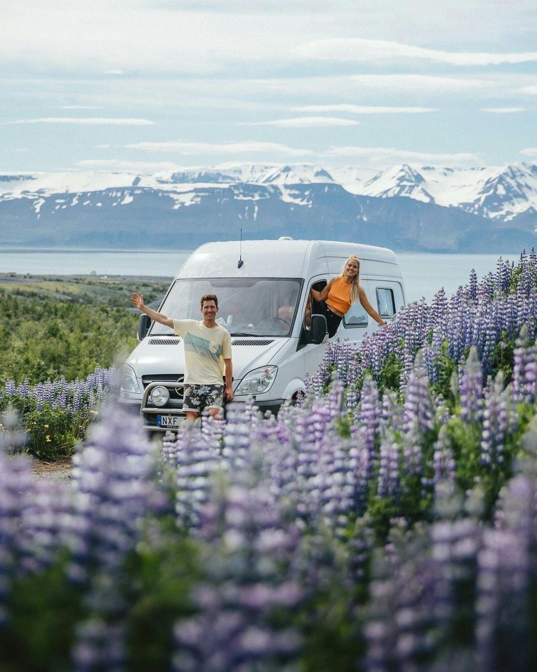 Couple in a van in Iceland