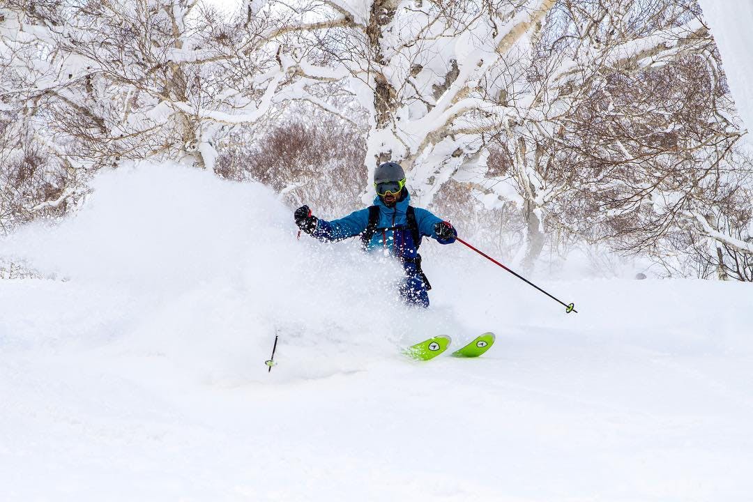 Guy skiing in Niseko Japan. Best powder in the world!