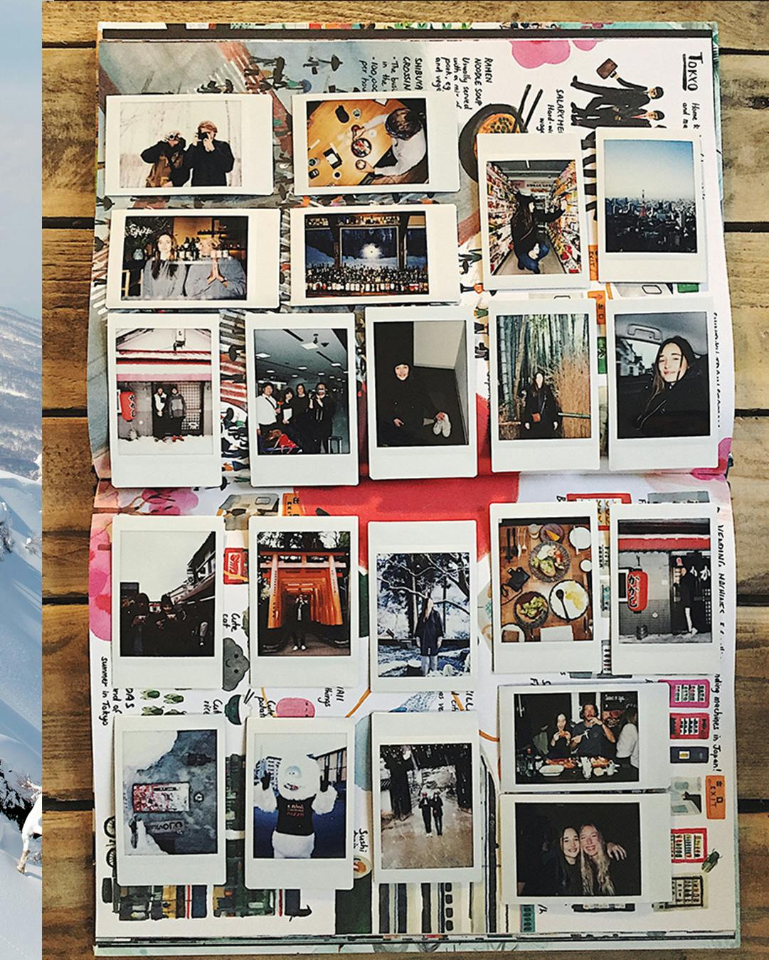 Photos with Polaroids of a group of Friends in Niseko Japan