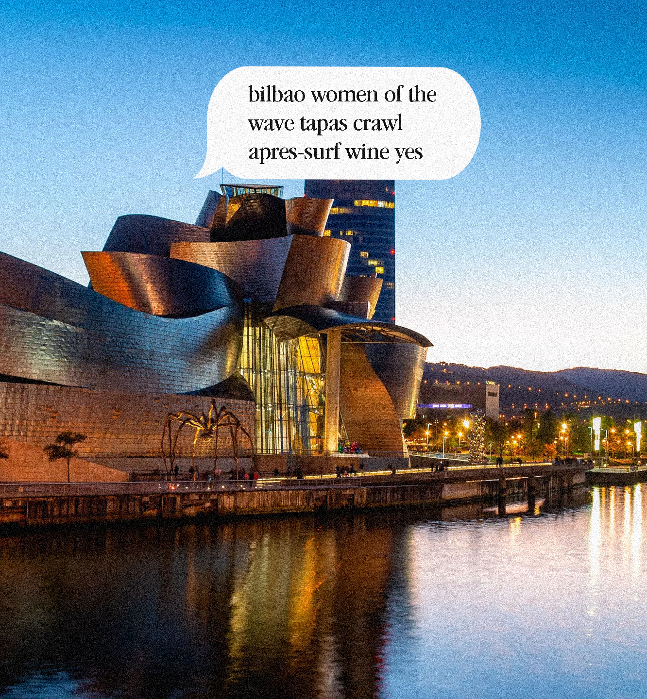 photo of bilba with the text: bilbao women of the wave tapas crawl apres-surf wine yes