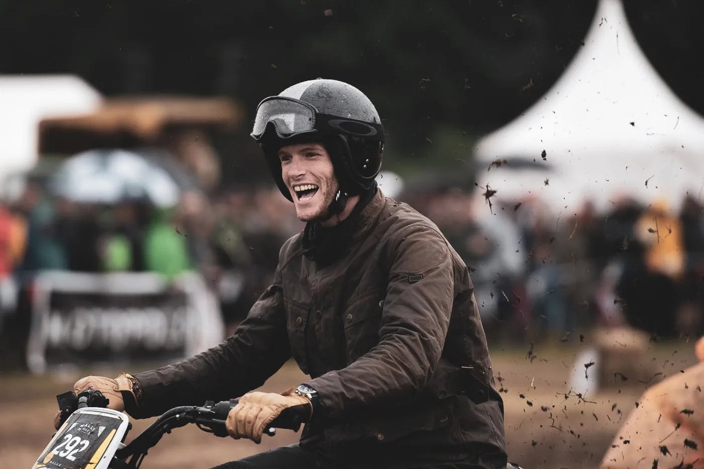 Guy smiling in his dirbike before a race in London