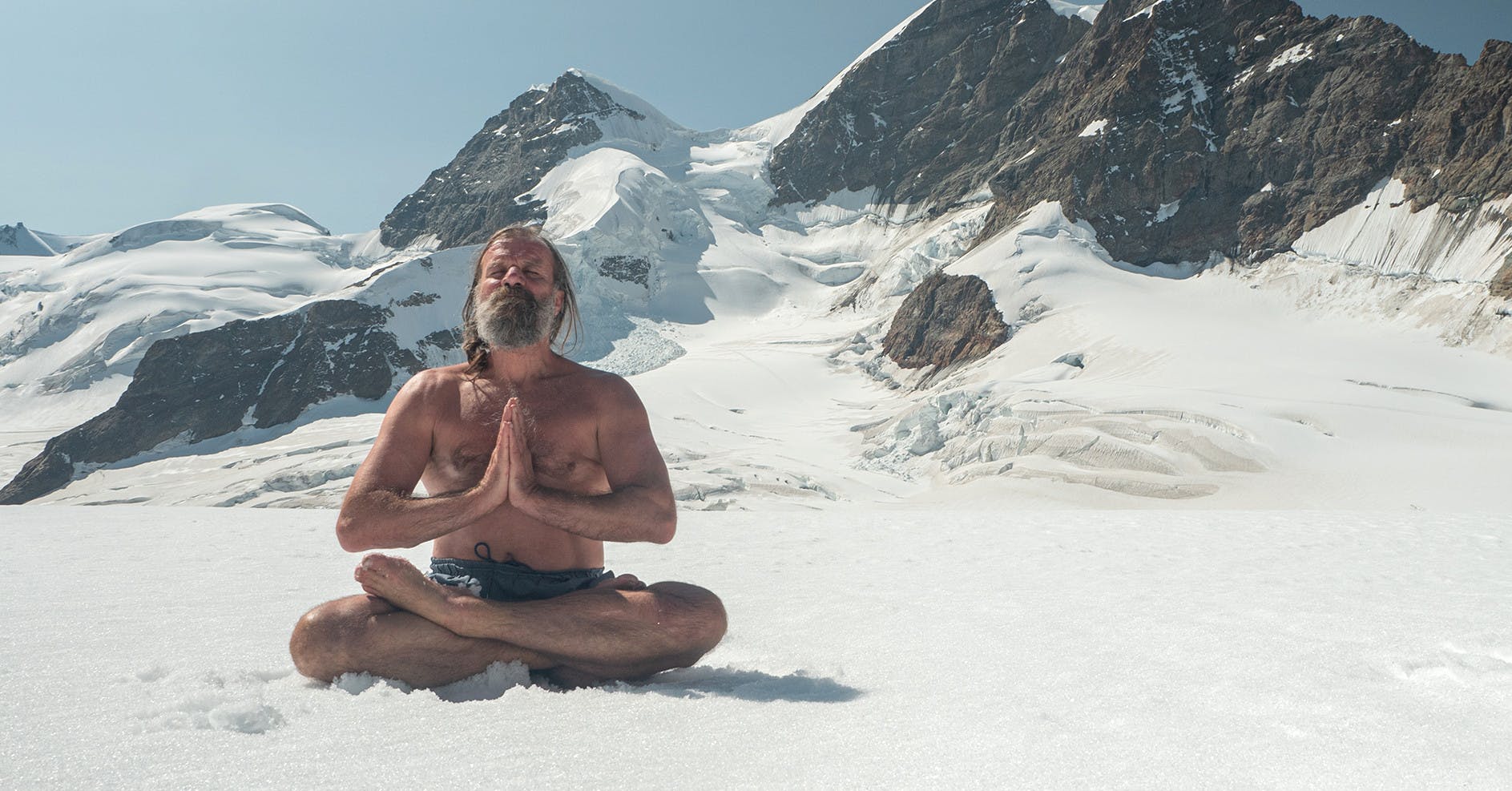 Wim Hof Meditating  in a mountain