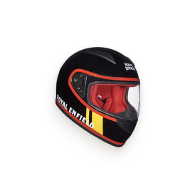 A red and black motorcycle helmet